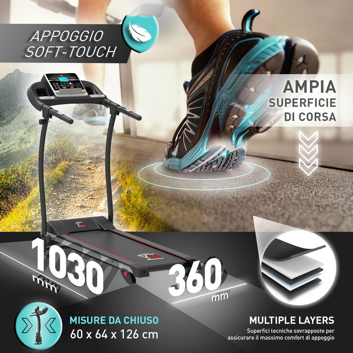 Tapis roulant elettrico Your Move YM TAP 100 APP, Nuovo Design, pieghevole e salvaspazio, con App compatibili dedicate per allenamento online, inclinazione e velocità fino a 11 Km/h.