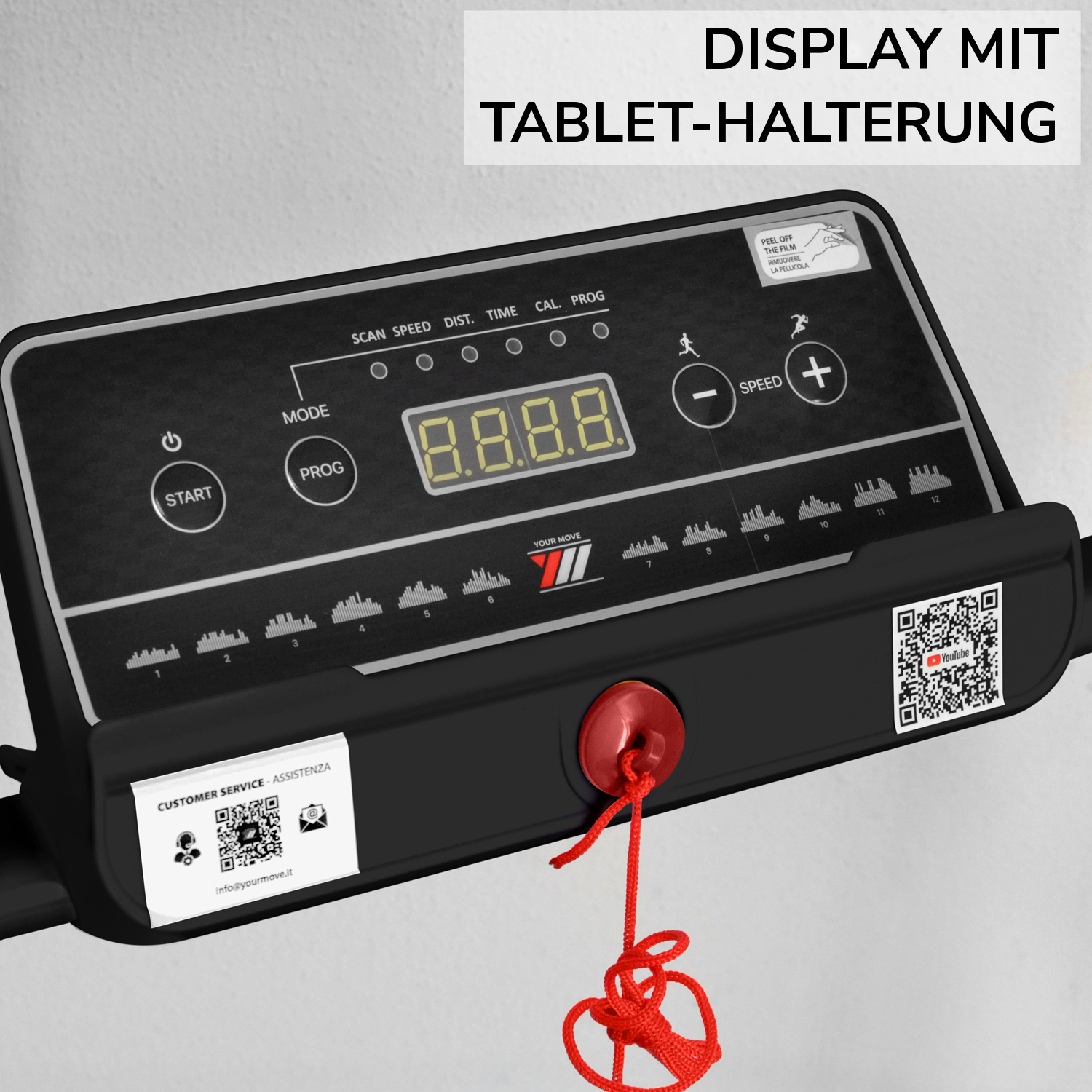 Laufband NEXT 1000 schwarz generalüberholt: Display mit Tablet-Halterung