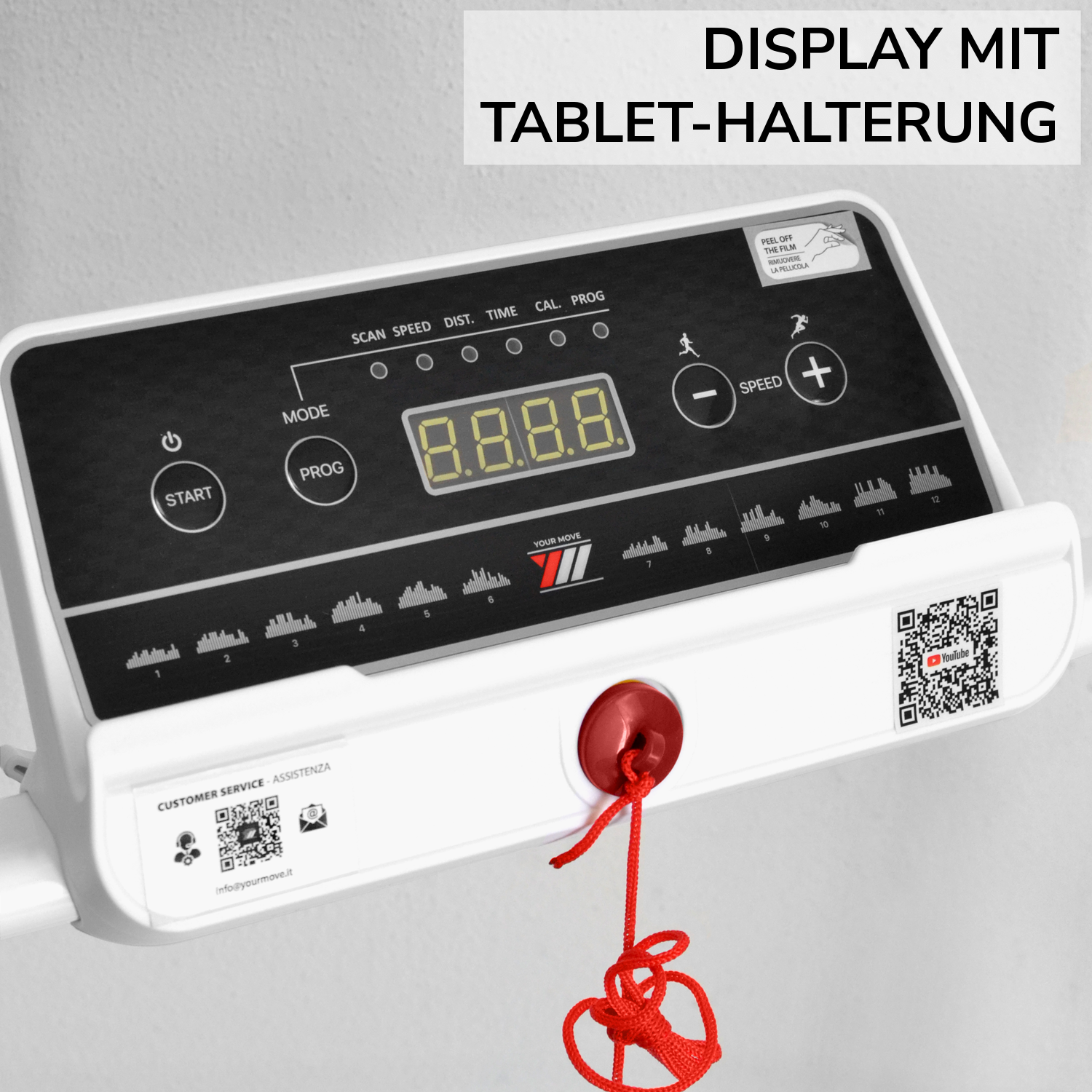 Laufband NEXT 1000 weiß generalüberholt: Display mit Tablet-Halterung