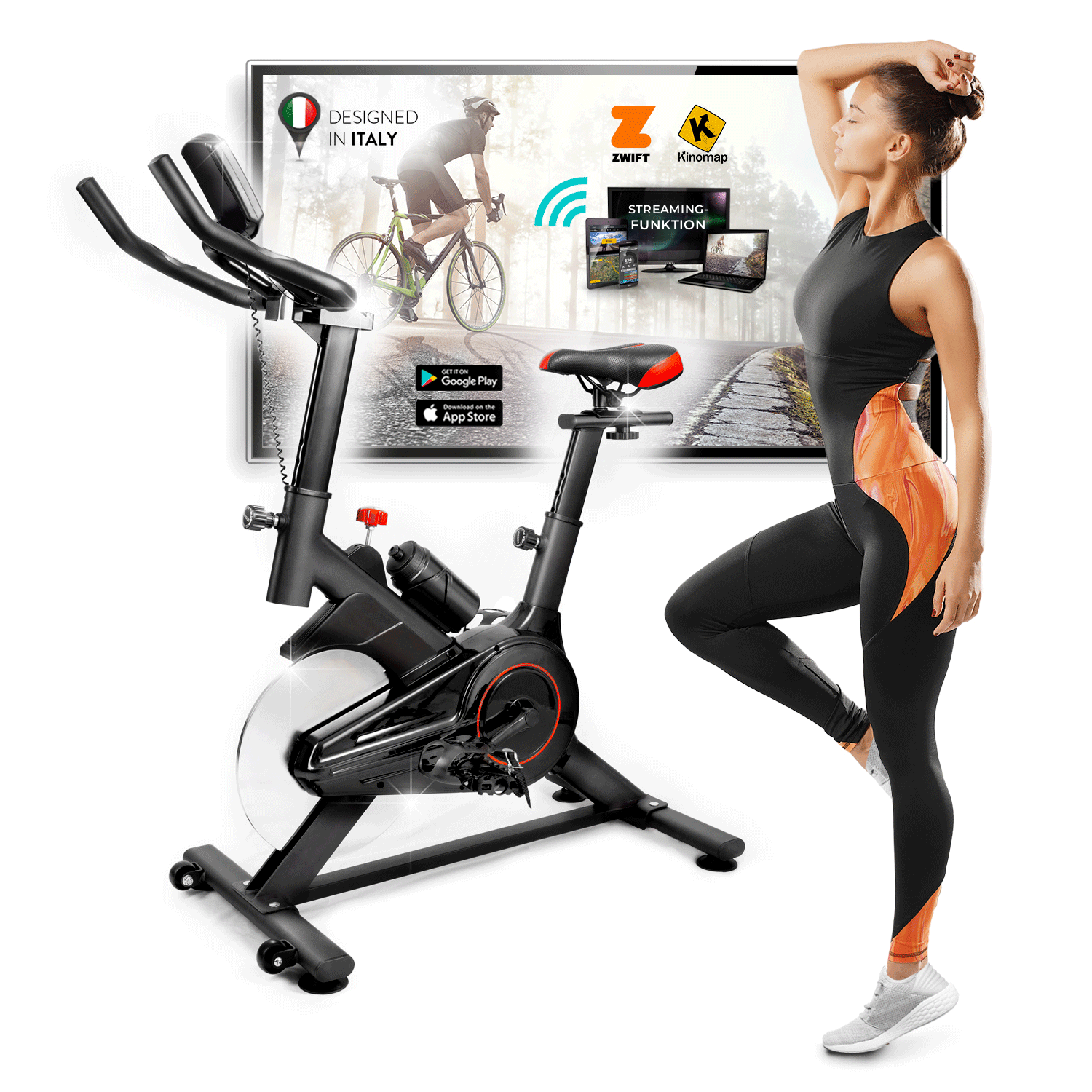 Indoor Cycling Bike Spinn 1000 mit Streaming-Funktion und Apps Zwift und Kinomap