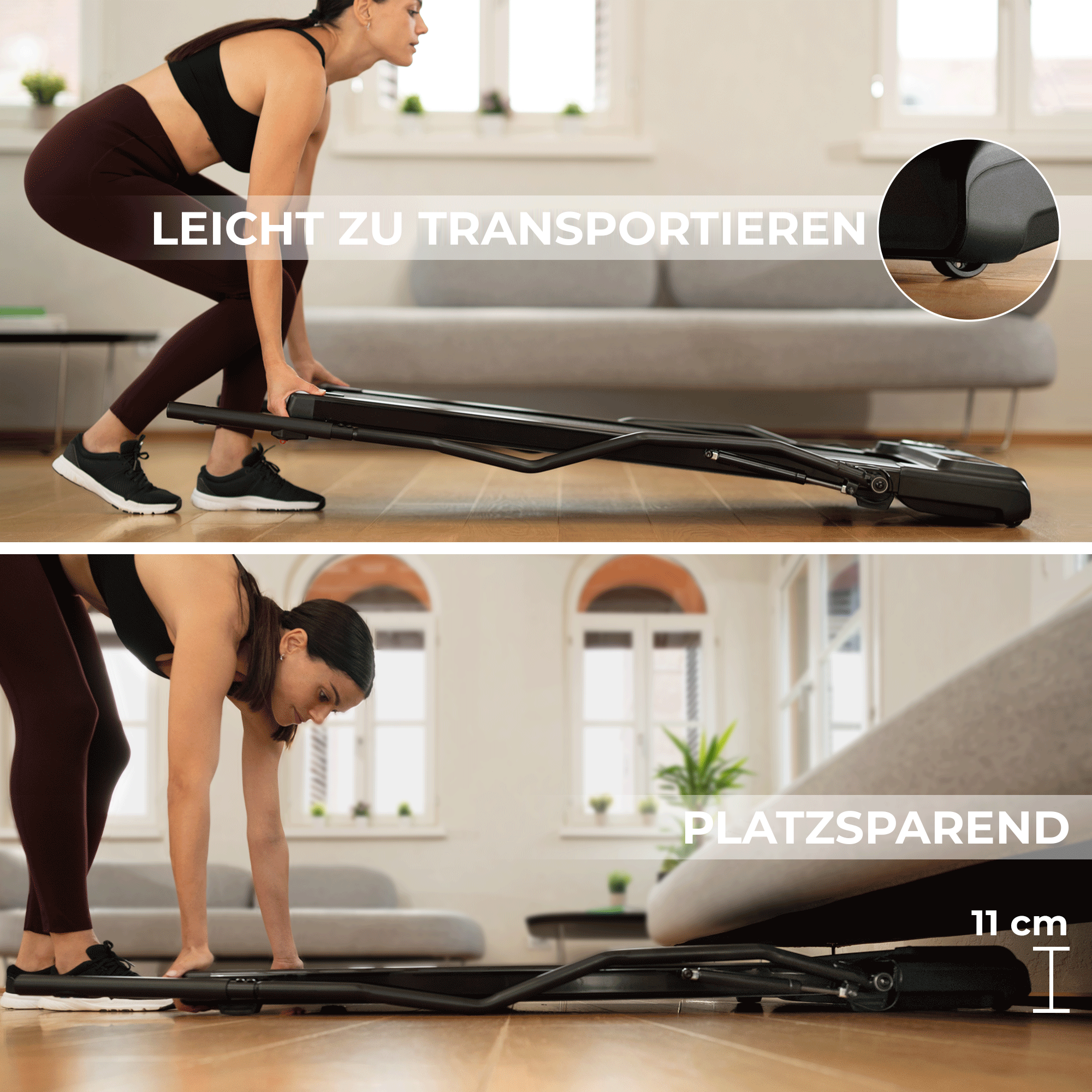Laufband Nordic Walking 2 in 1: leicht zu transportieren und platzsparend, nur 11 cm hoch
