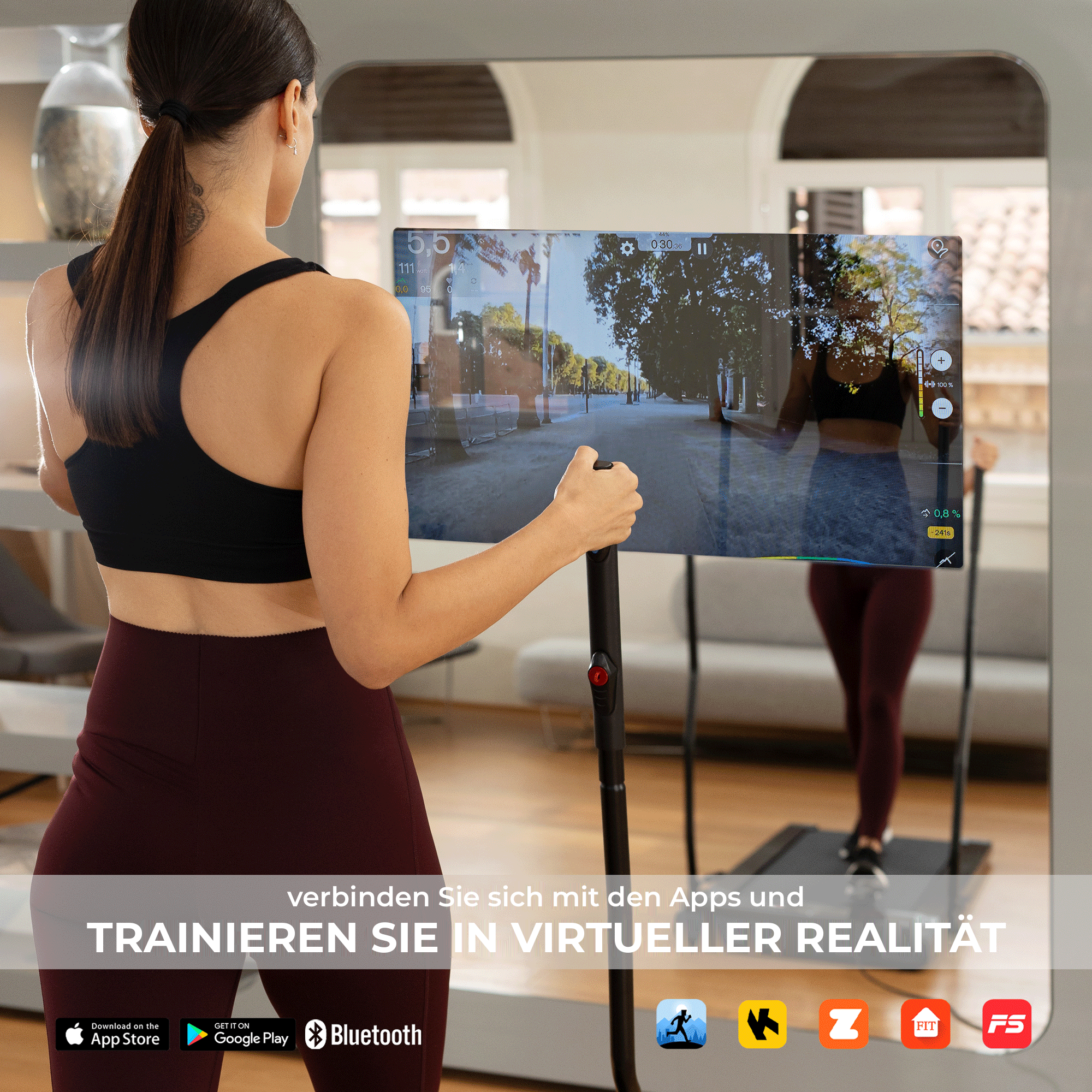 Laufband Nordic Walking 2 in 1: mit den Apps verbinden und in virtueller Realität trainieren