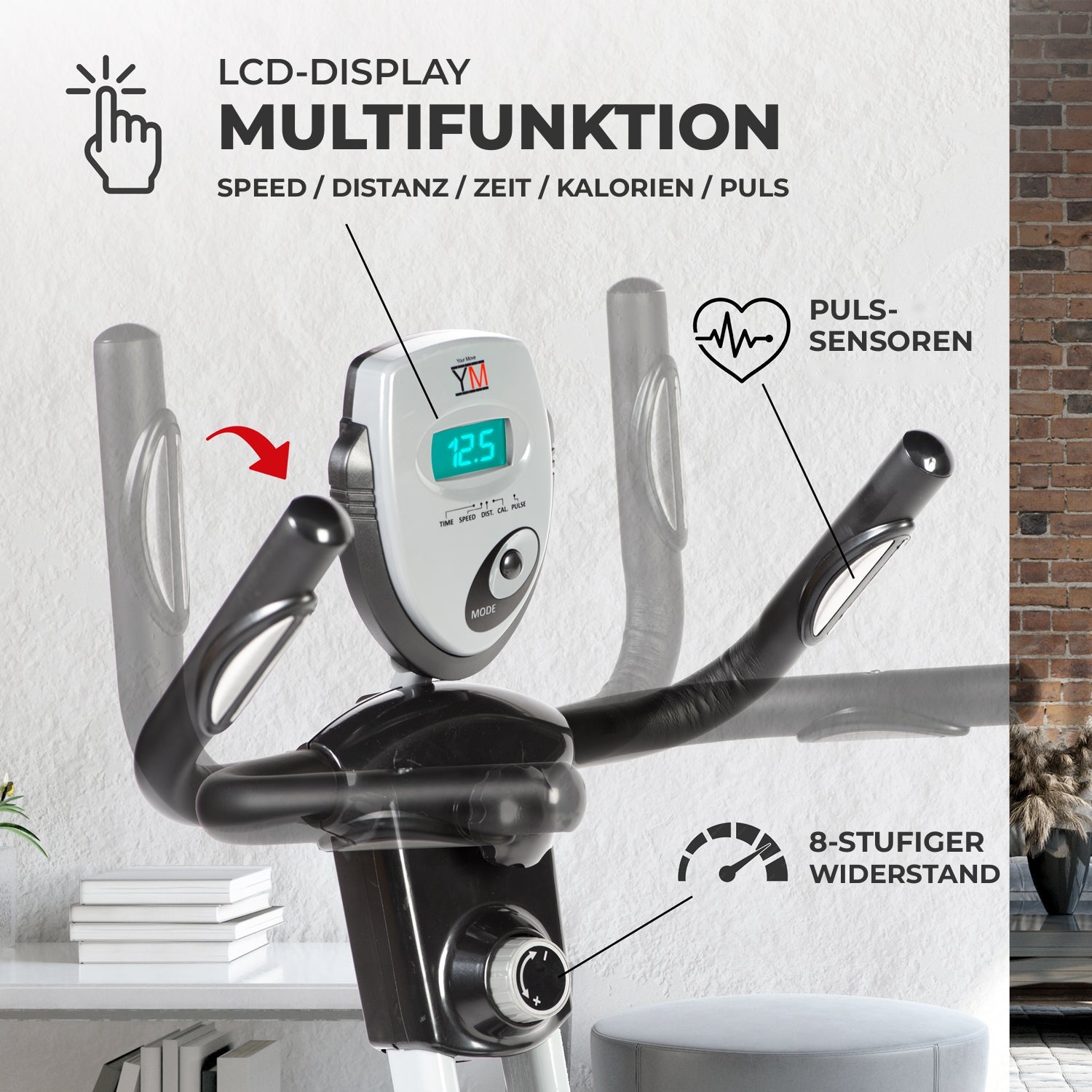 Bike TOP: multifunktionales LCD-Display, Pulssensoren und 8-stufiger Widerstand