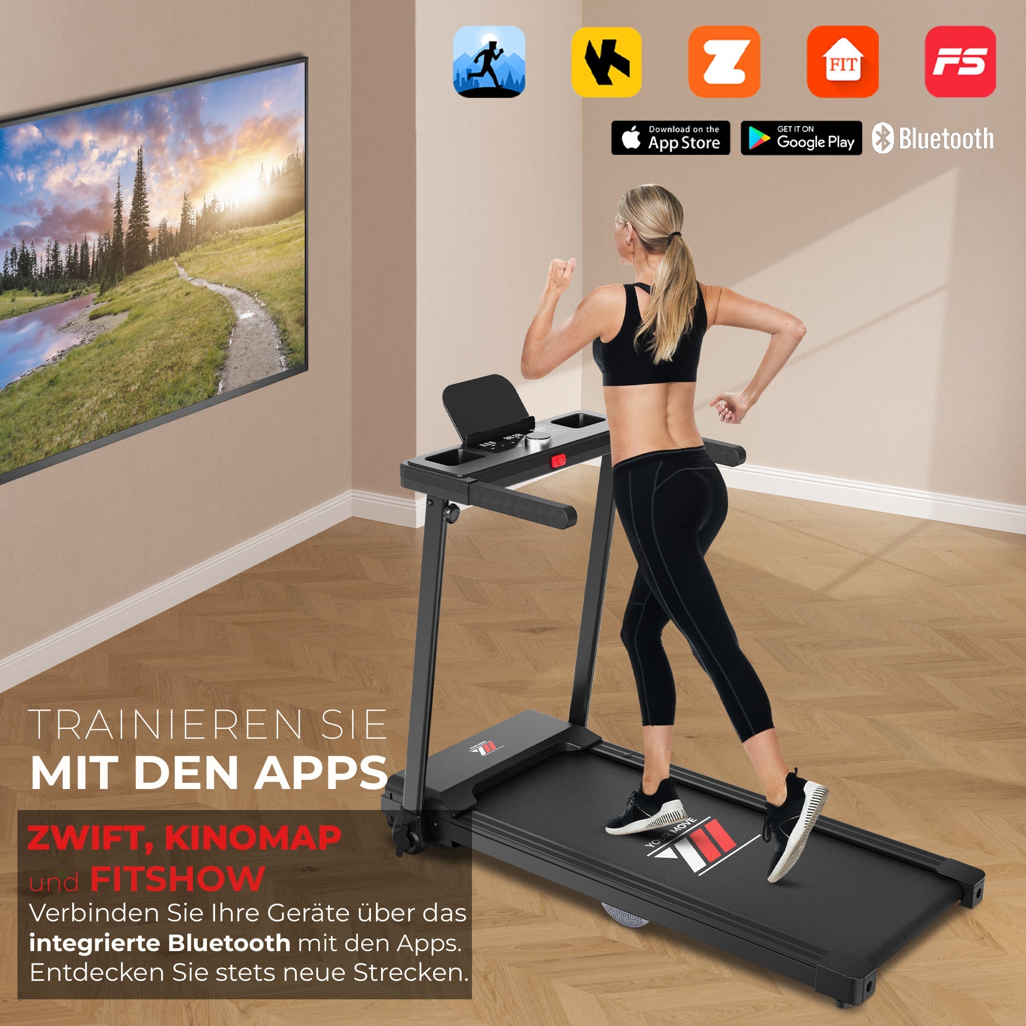 Laufband NEXT 2000 PRO, trainieren Sie mit Zwift, Kinomap und FitShow über Bluetooth