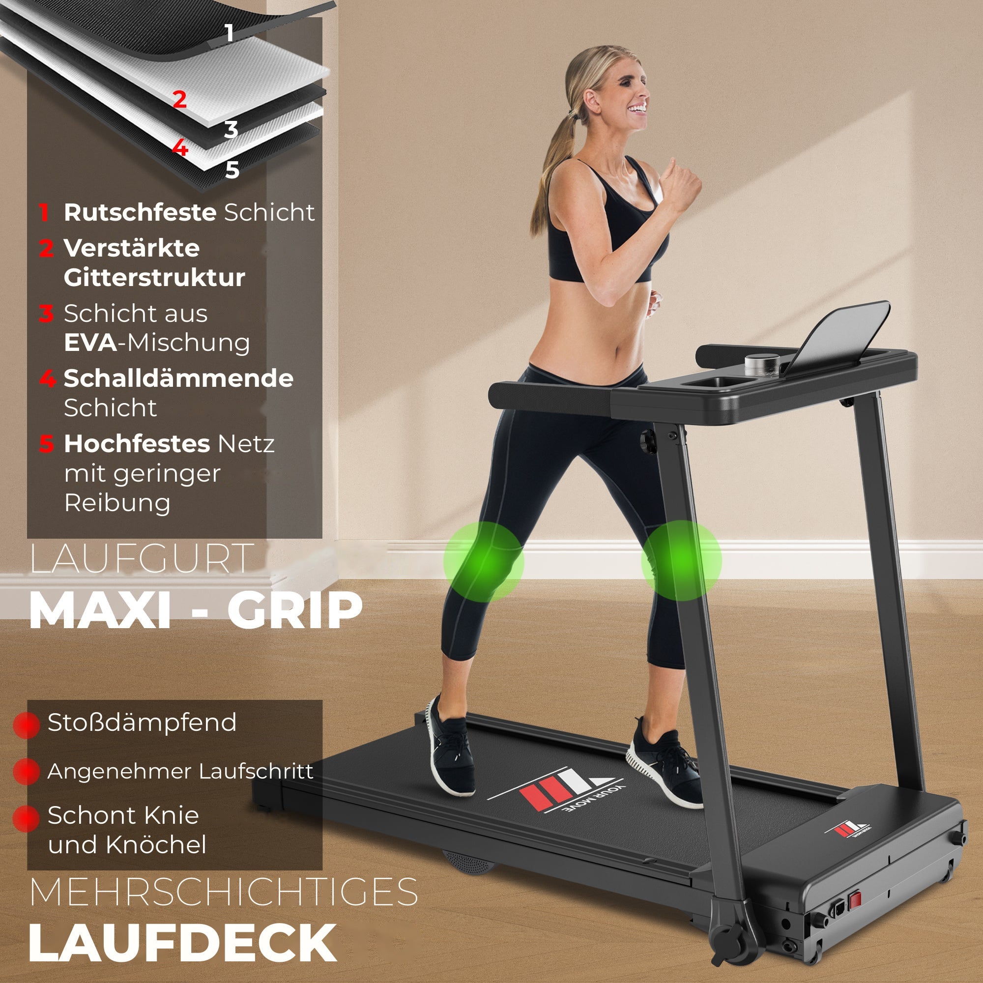 Laufband NEXT 2000 PRO, Maxi-Grip-Laufgurt und mehrschichtiges Laufdeck mit 5 Schichten