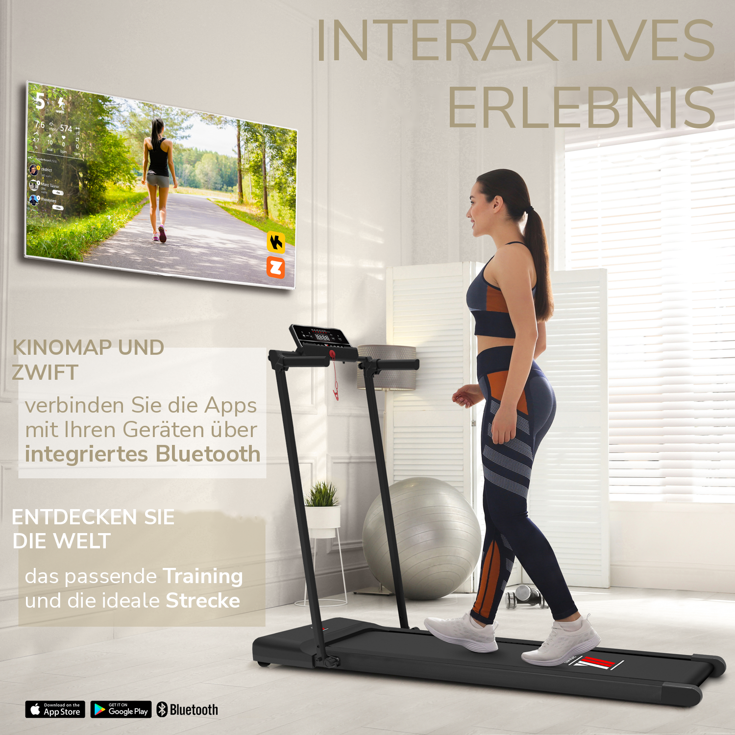 Laufband NEXT 1000 schwarz generalüberholt: interaktives Erlebnis mit Kinomap und Zwift