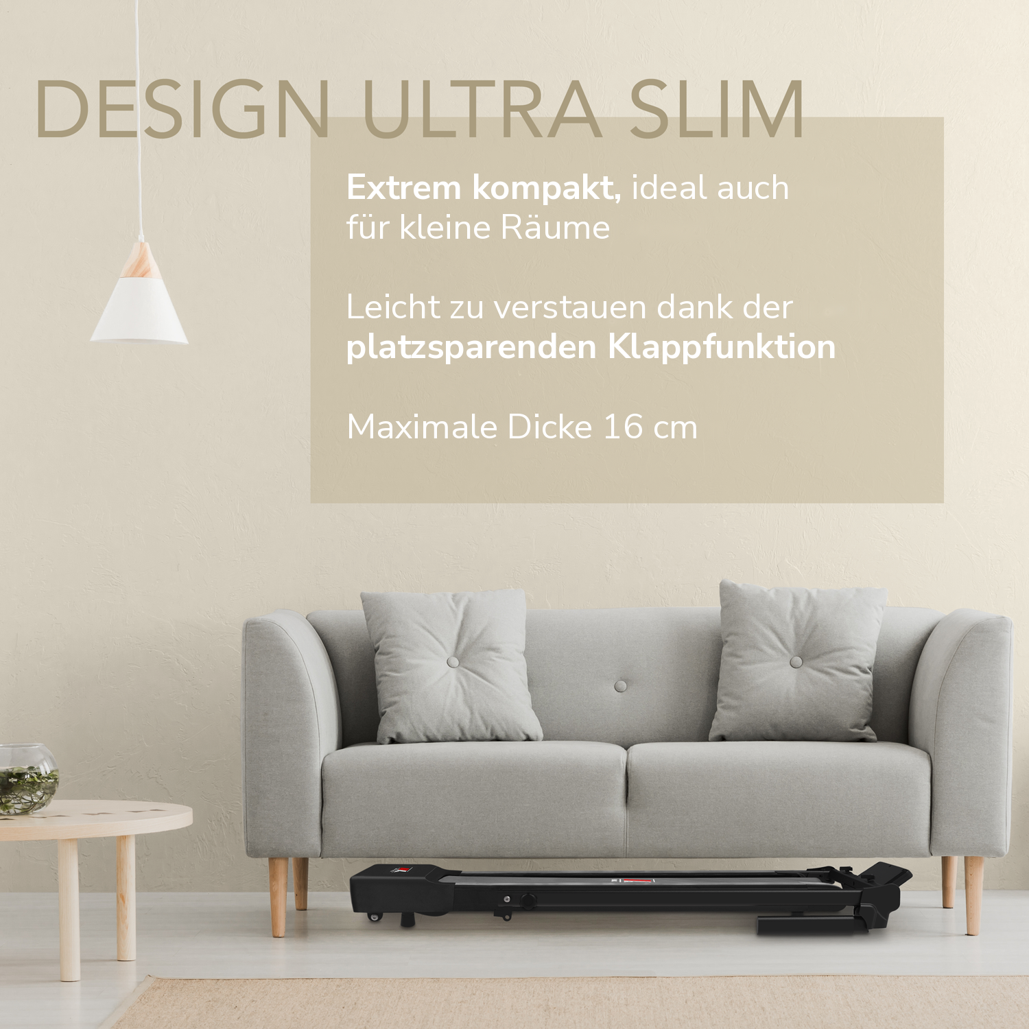 Laufband NEXT 1000 schwarz generalüberholt: Design Ultra Slim, maximale Dicke 16 cm