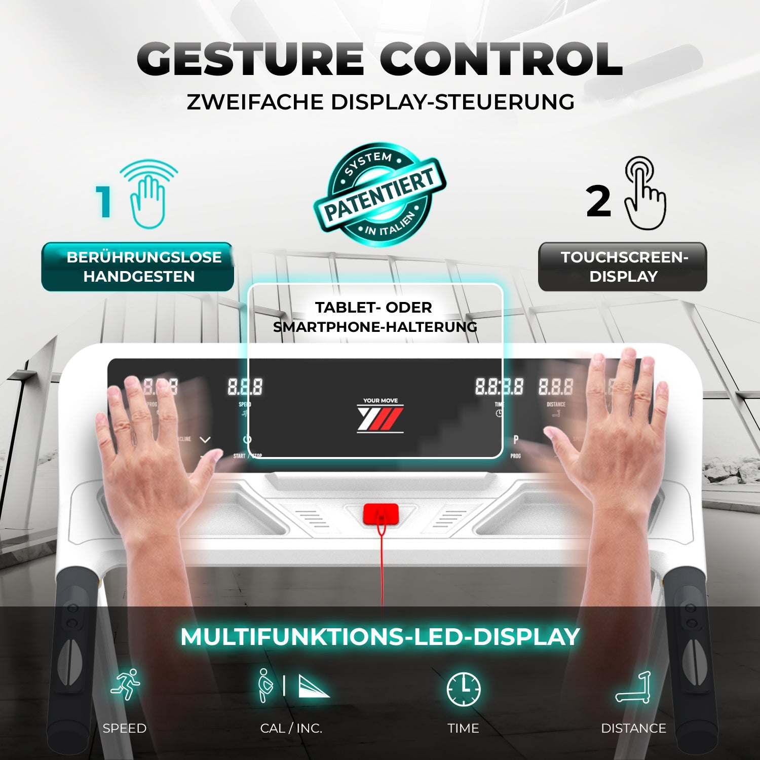 NEXT 4000 PRO, zweifache Display-Steuerung: berührungslose Gestensteuerung und Touchscreen, Tablet-Halterung
