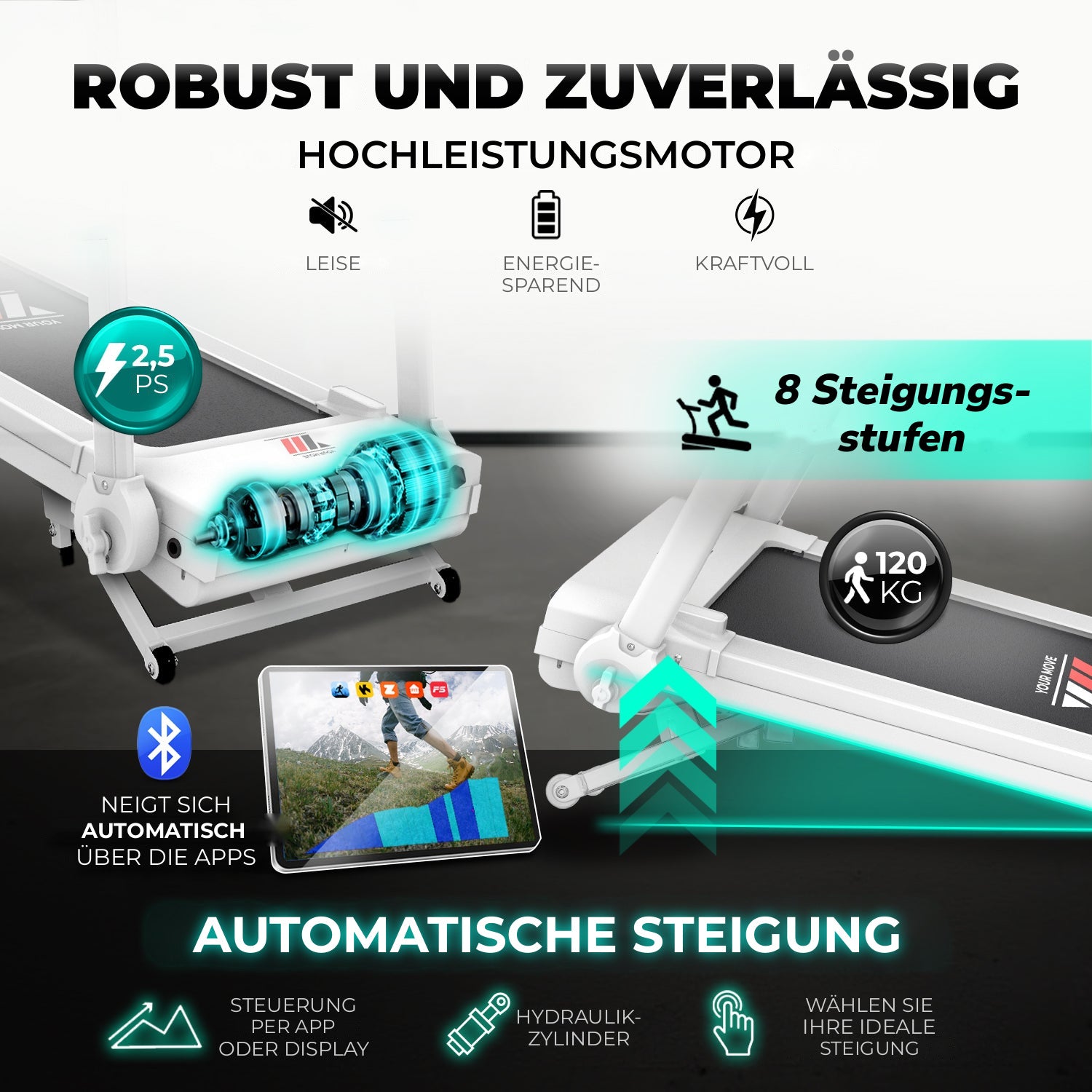 NEXT 4000 PRO, leiser und kraftvoller 2,5-PS-Motor, automatische Steigung per Hydraulikzylinder