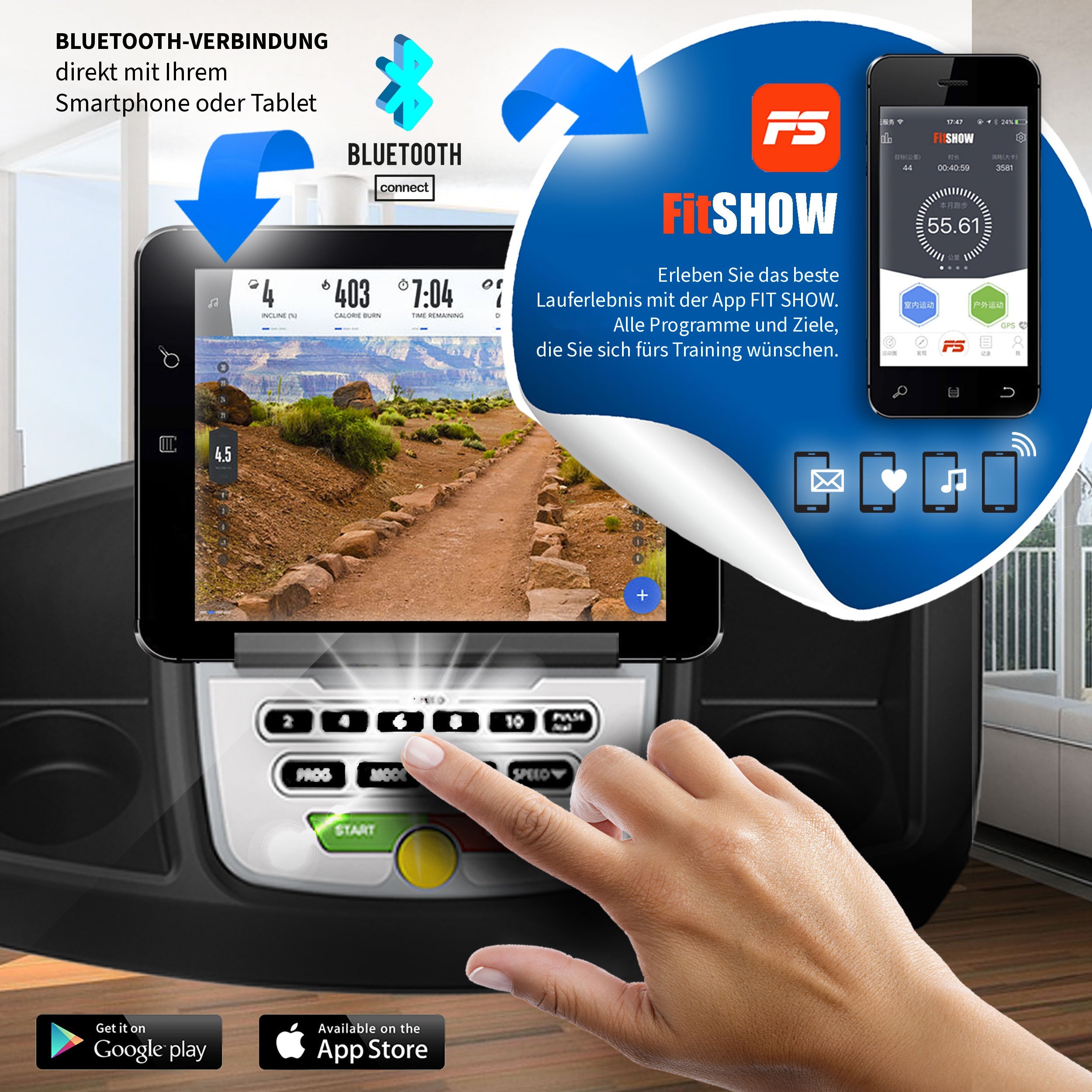 Laufband Sixtus SIX-1200: Bluetooth-Verbindung mit der App FIT SHOW