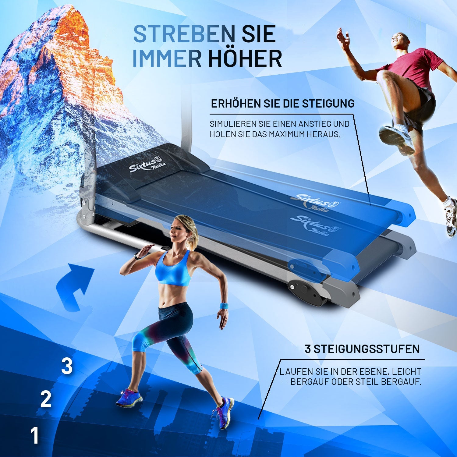 Laufband Sixtus SIX-1200: 3 Steigungsstufen