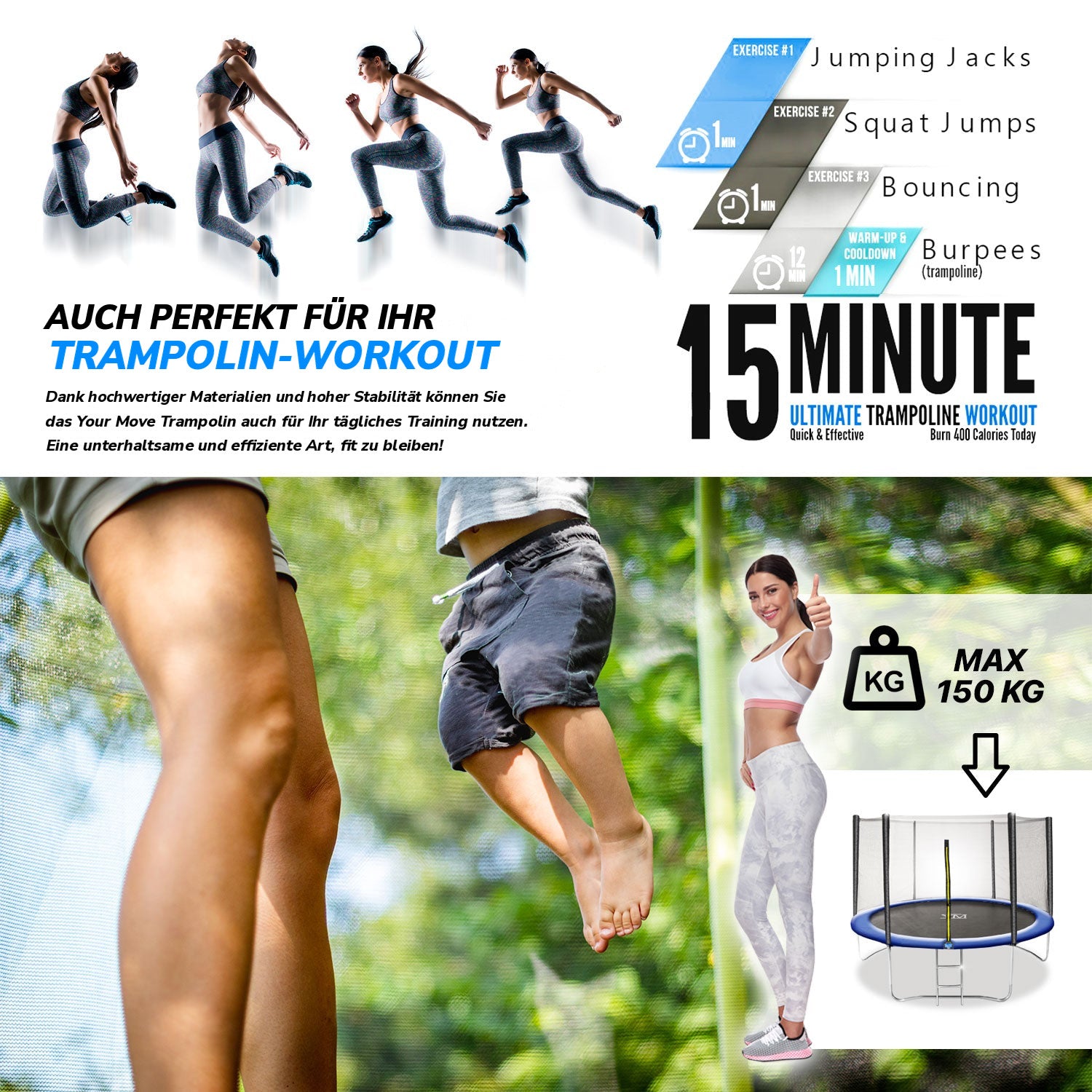 Trampolin-Workout mit dem Your Move Trampolin, max. 150 kg