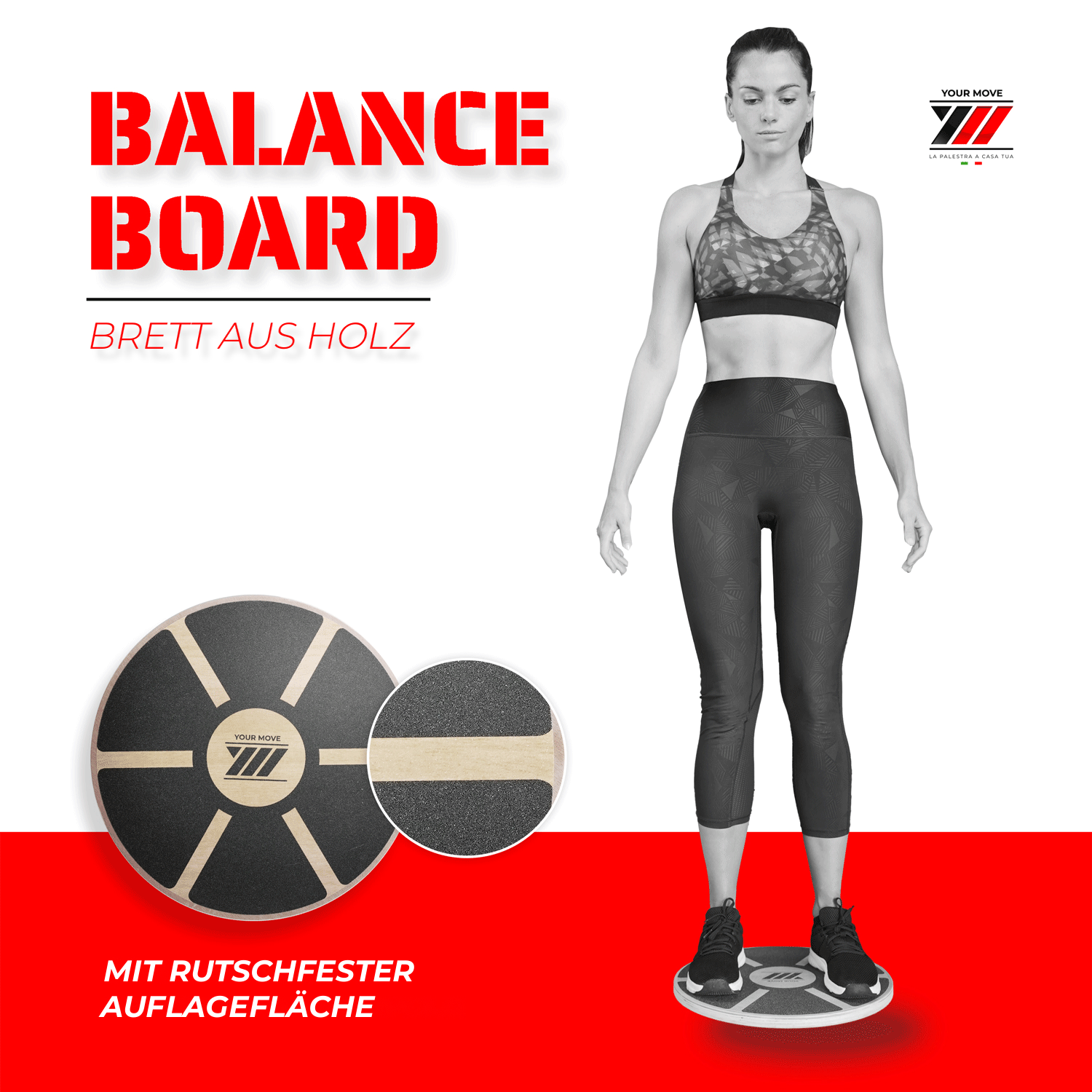 Balance Board Your Move, Brett aus Holz mit rutschfester Auflagefläche