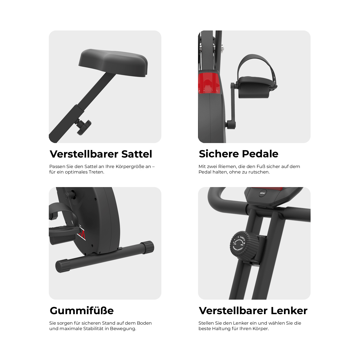 Klappbarer Heimtrainer Bike NERO: verstellbarer Sattel, sichere Pedale, Gummifüße, verstellbarer Lenker