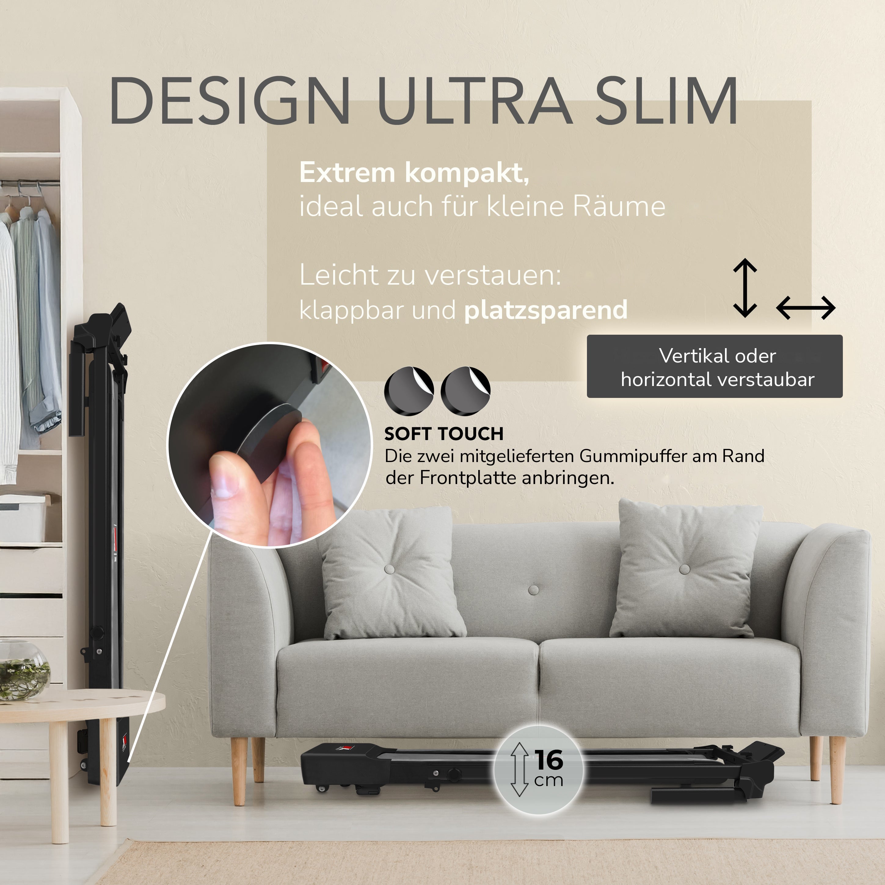 NEXT 1000 schwarz im Ultra-Slim-Design, passt unter das Sofa