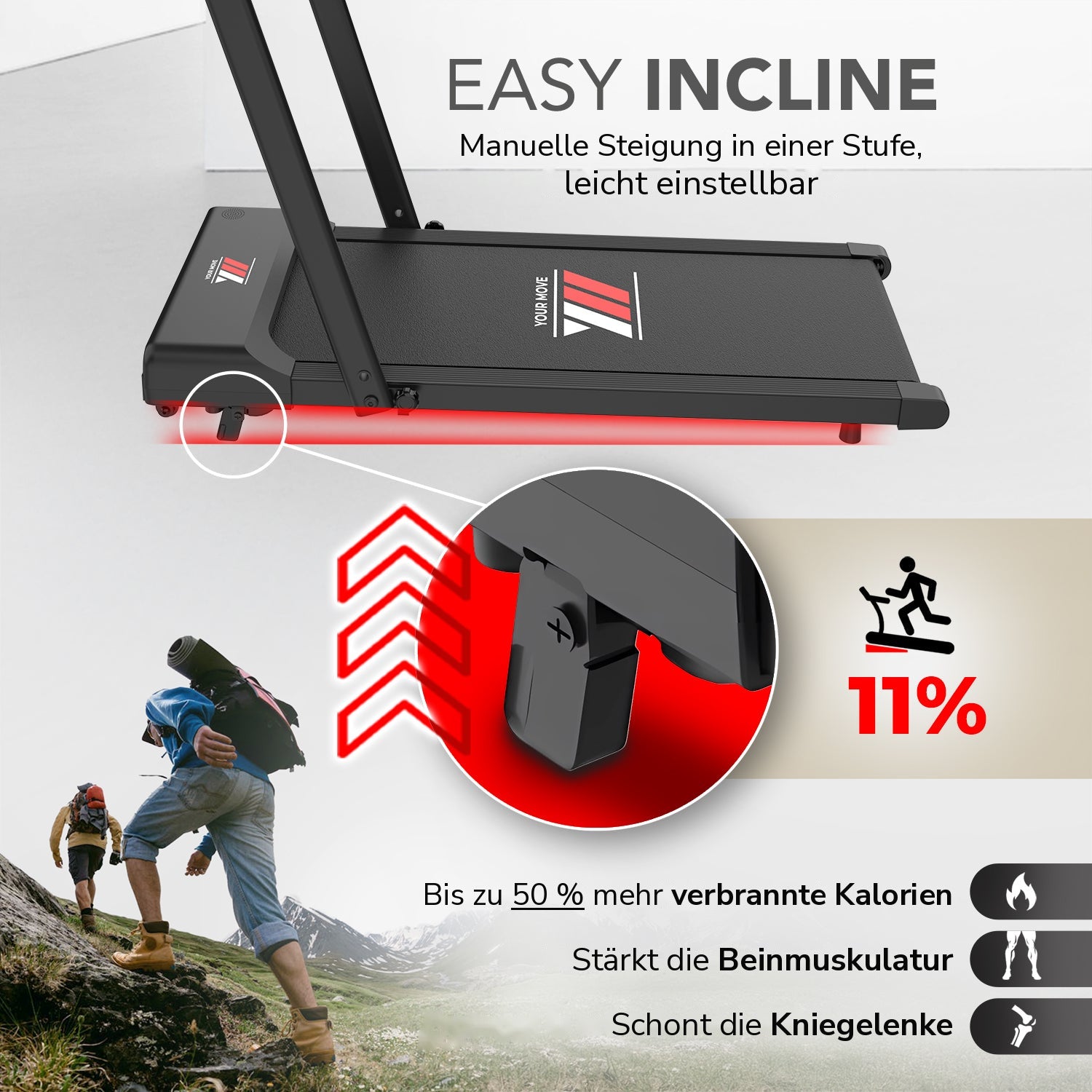 NEXT 1000 schwarz Easy Incline, manuelle Steigung von 11 %