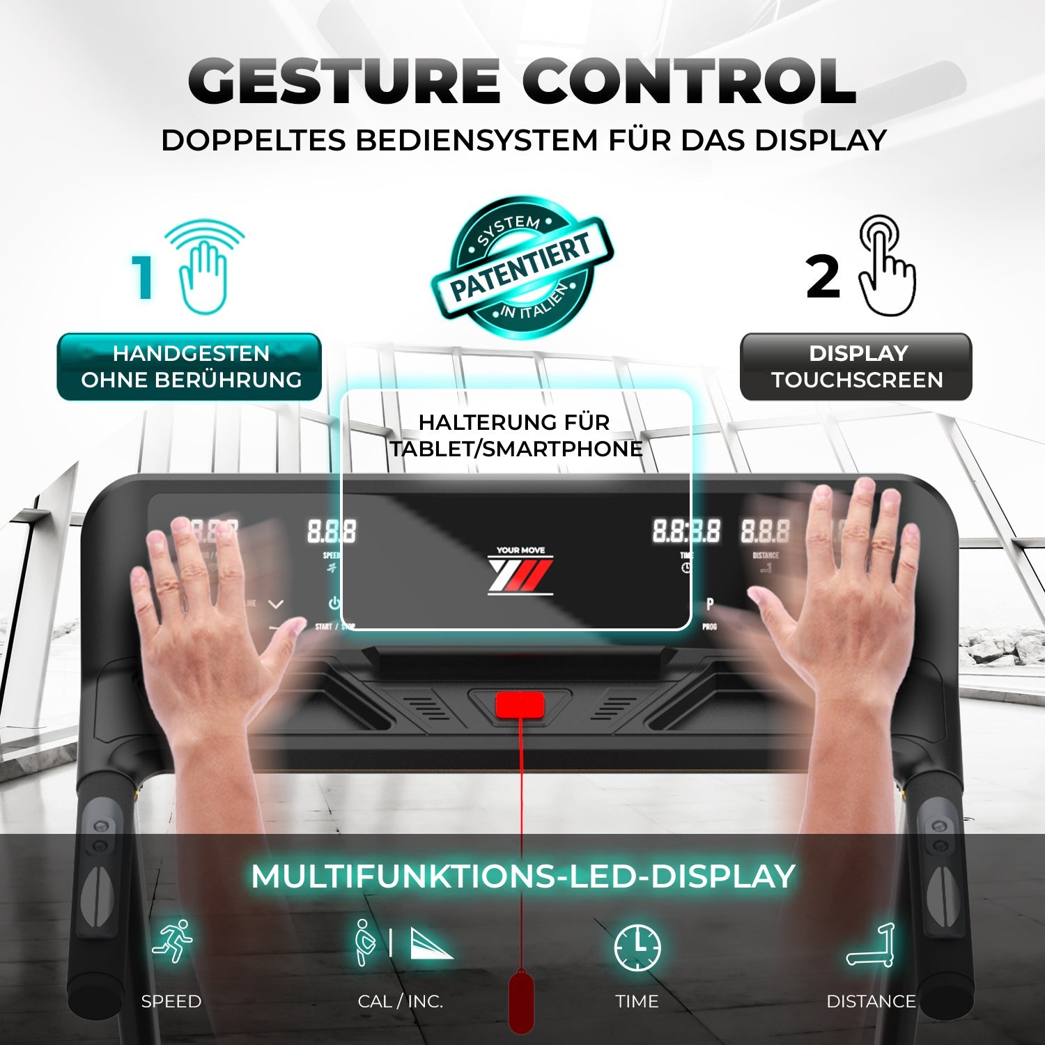 NEXT 4000 PRO, doppelte Display-Steuerung: berührungslose Gestensteuerung und Touchscreen, Tablet-Halterung
