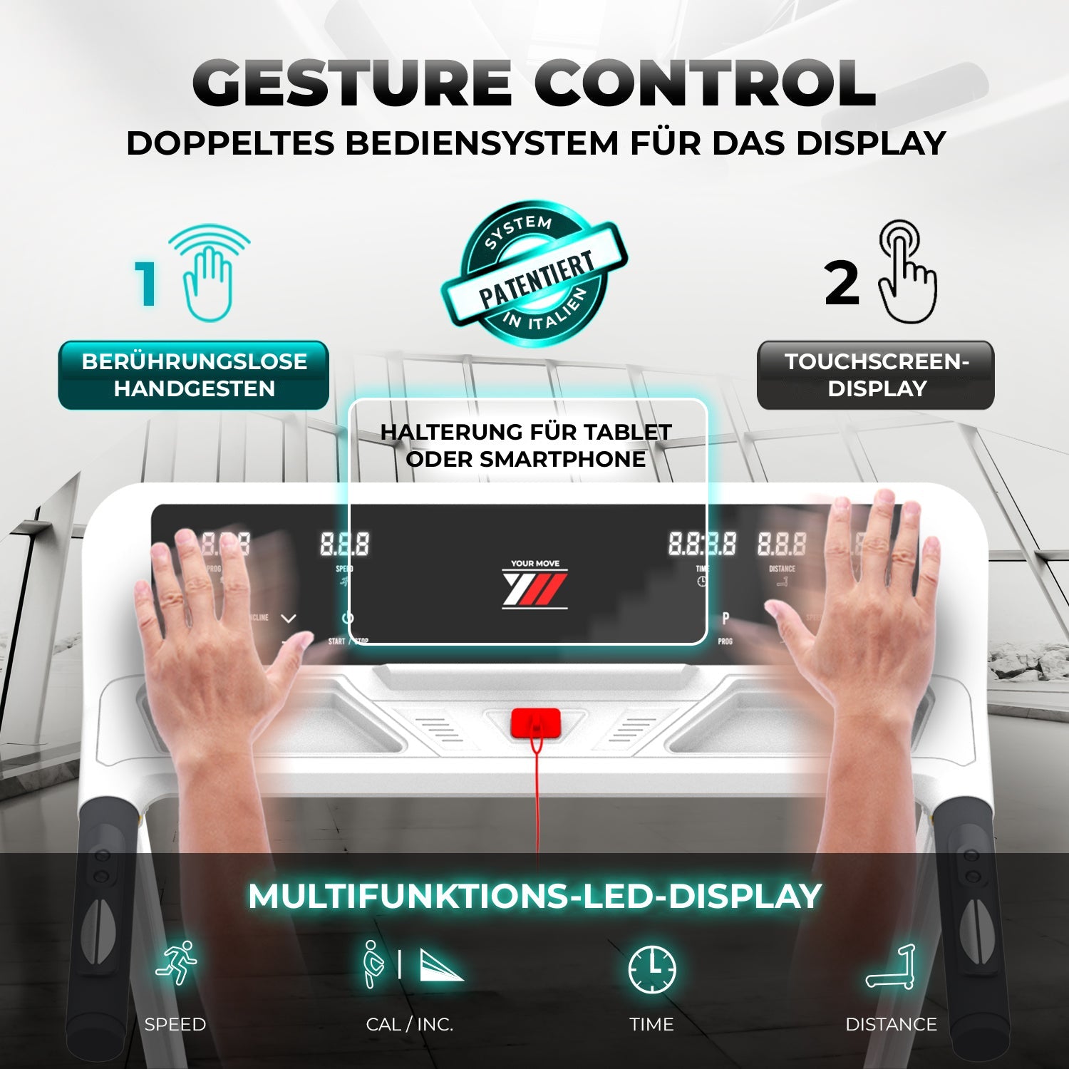 NEXT 4000 PRO weiß: doppeltes Bediensystem mit berührungslosen Handgesten und Touchscreen, in Italien patentiert