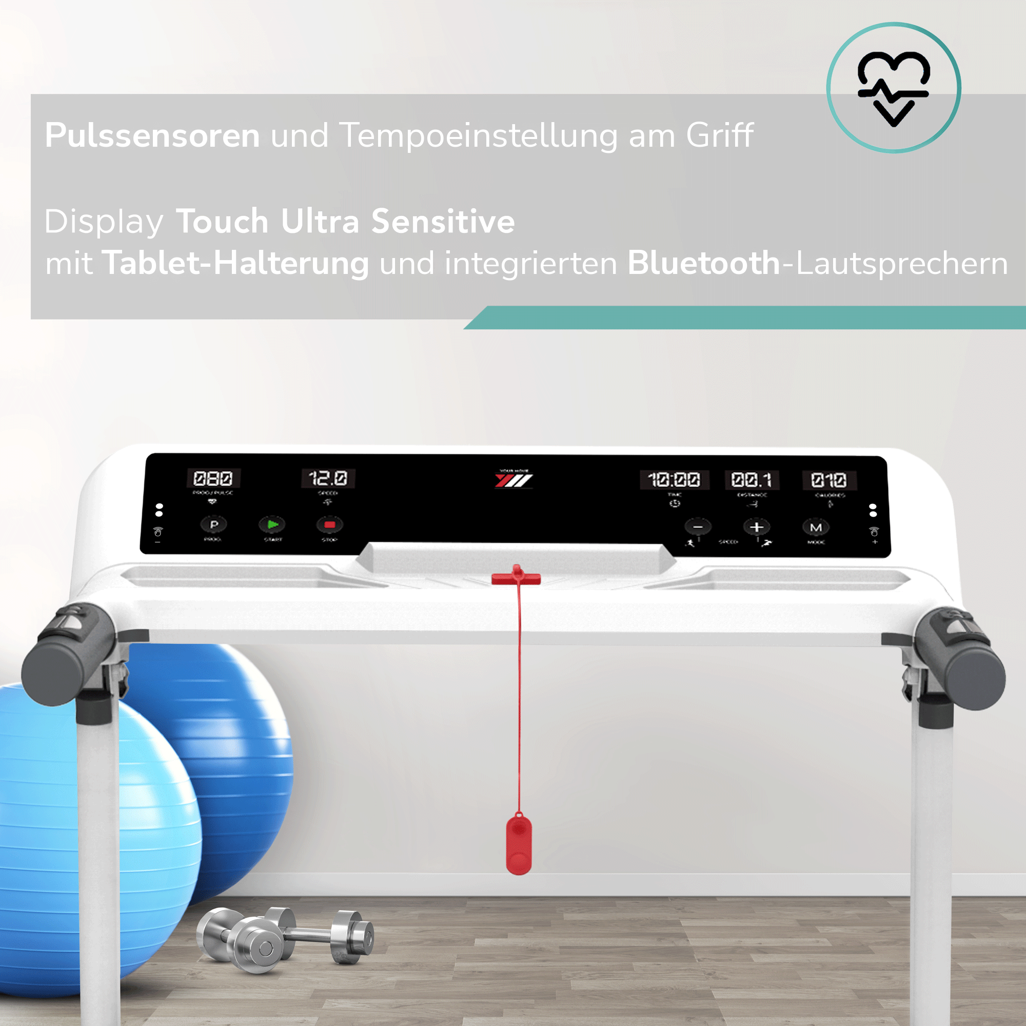 Laufband NEXT 4000 Your Move: Pulssensoren, Display Touch Ultra Sensitive, Tablet-Halterung und Bluetooth-Lautsprecher