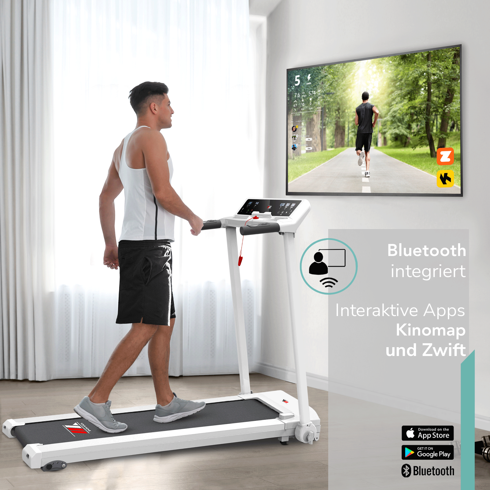 Laufband NEXT 4000 Your Move: Bluetooth integriert, interaktive Apps Kinomap und Zwift