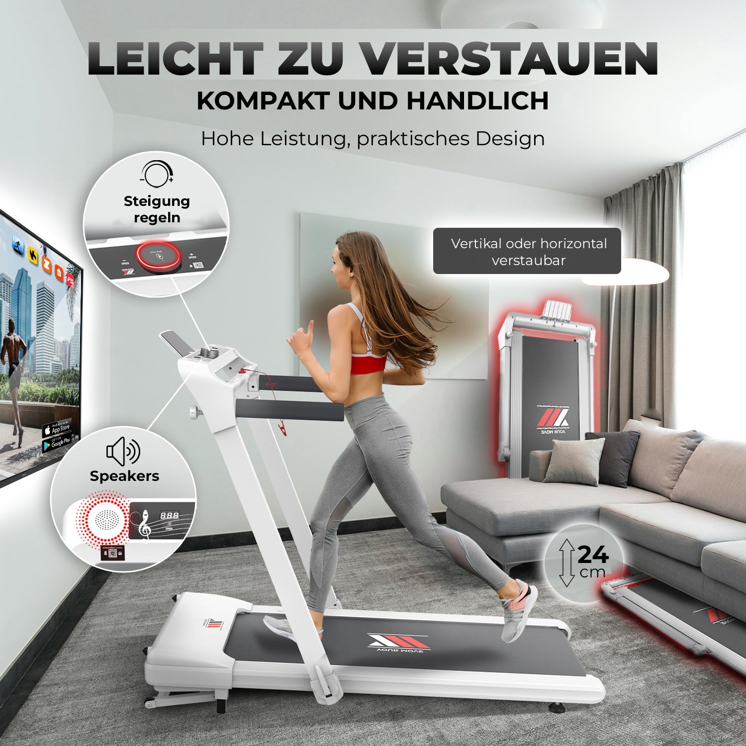 Laufband NEXT 8000 PRO klappbar, leicht zu verstauen, senkrecht oder waagerecht