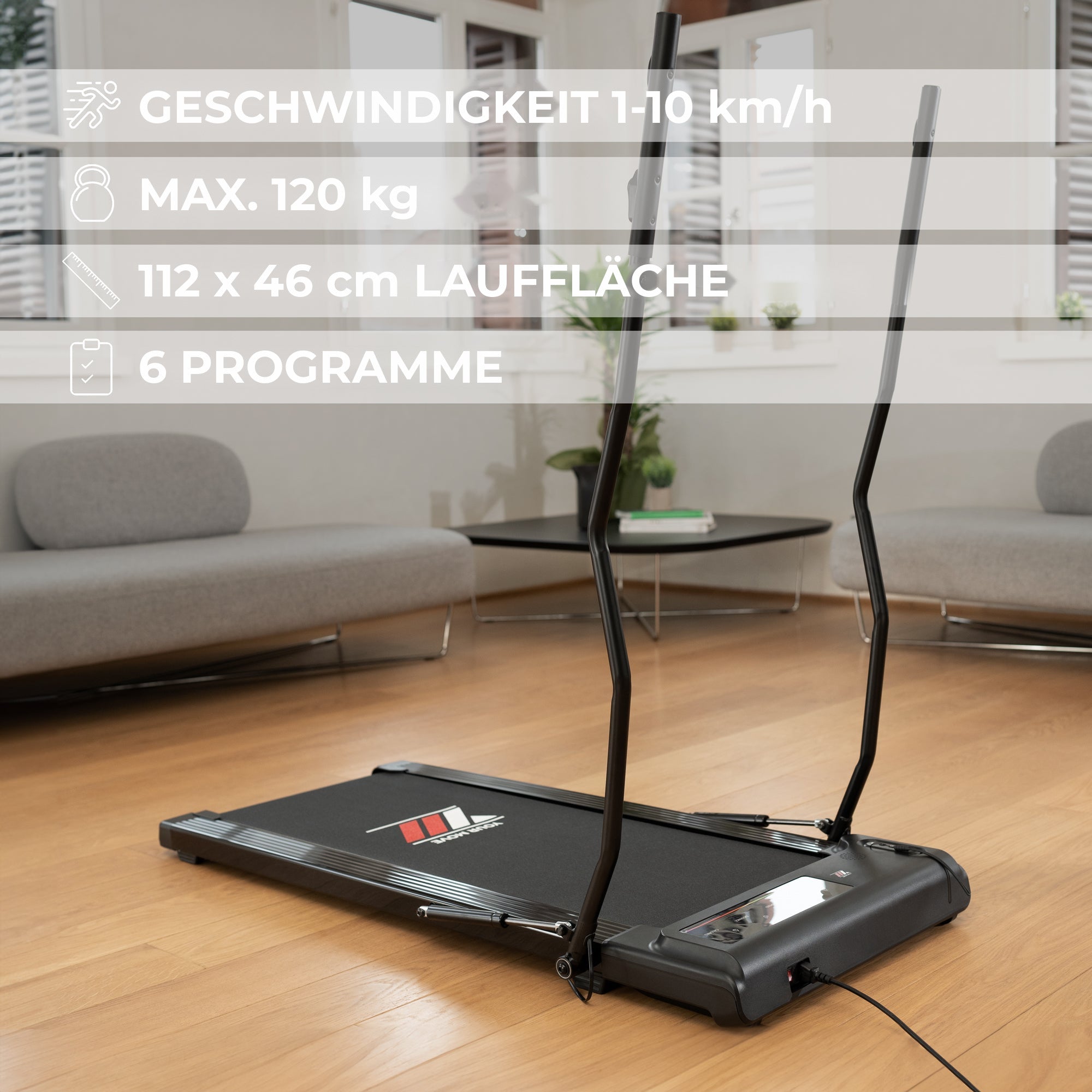 Laufband Nordic Walking 2 in 1: Geschwindigkeit 1-10 km/h, Lauffläche, Programme