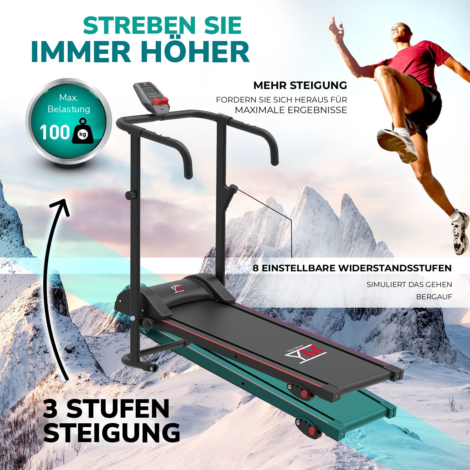 Magnetisches Laufband TAP 100 MAGNETIC: 8 Widerstandsstufen und 3 Steigungsstufen