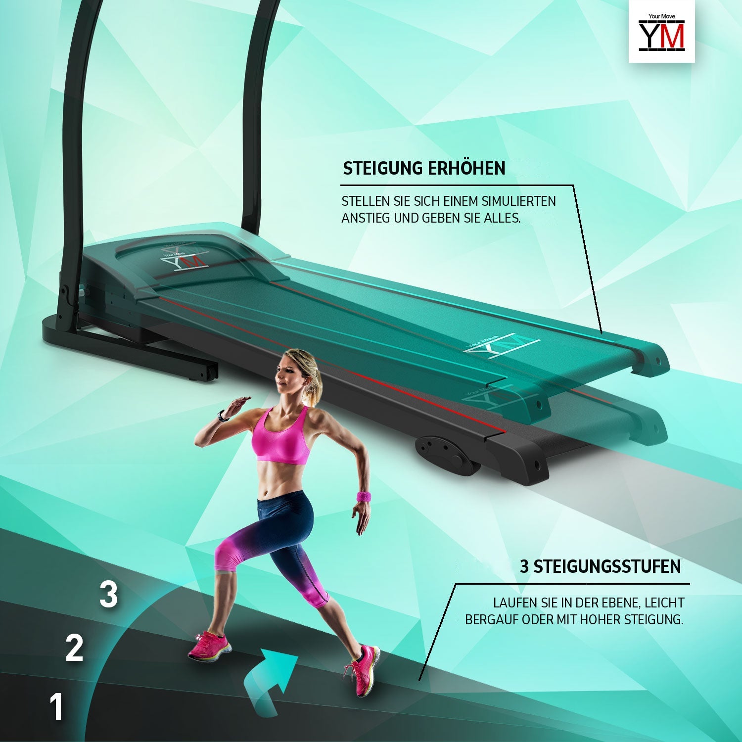 Laufband TAP 140 Your Move: 3 Steigungsstufen für Training in der Ebene oder bergauf