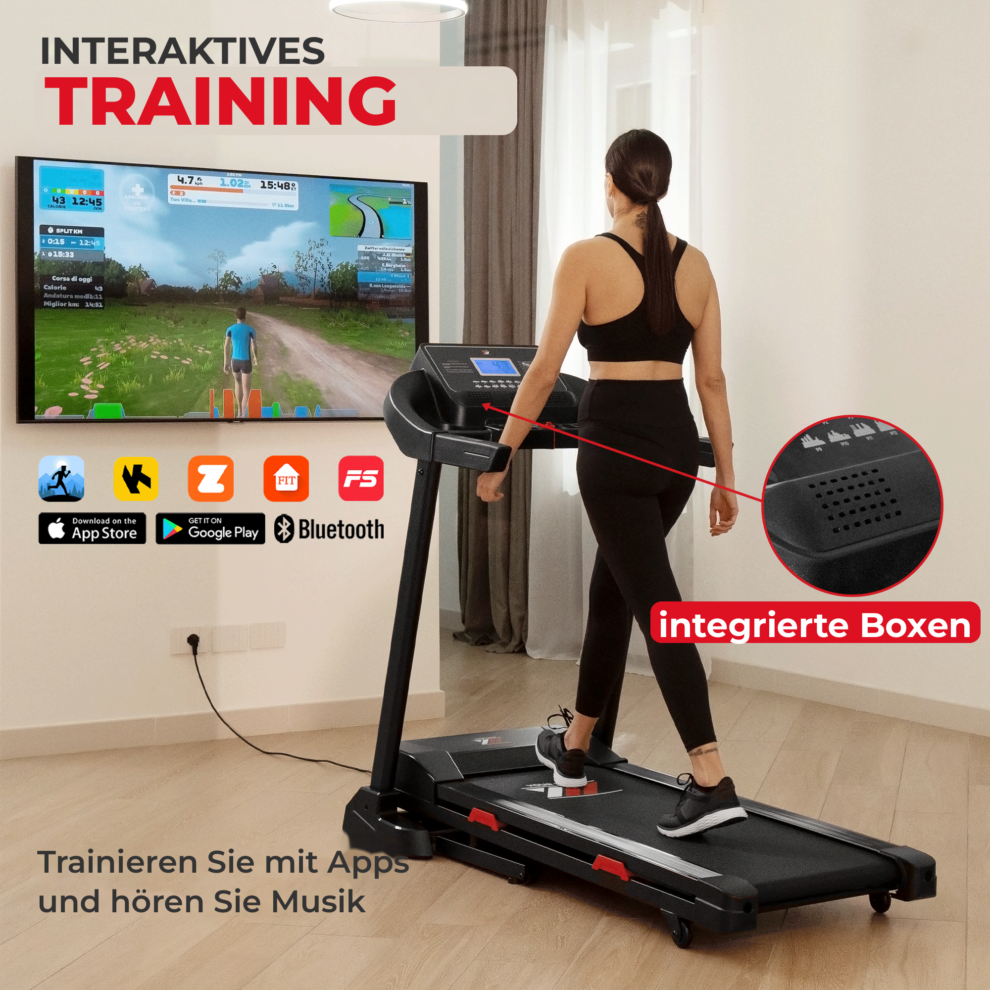 Laufband TAP 160: interaktives Training mit Apps und integrierten Lautsprechern