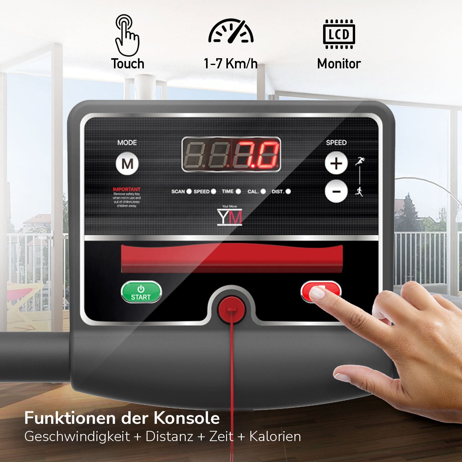 Laufband TAP 70: Konsolenfunktionen: Geschwindigkeit, Distanz, Zeit, Kalorien